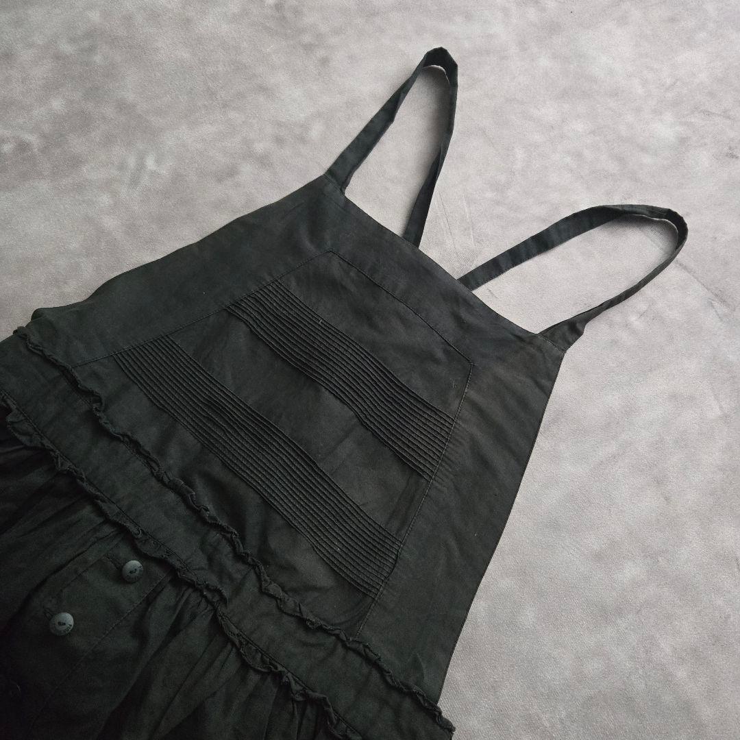 美品 ピンクハウス エプロンワンピース　ピコフリル リボン ブラック